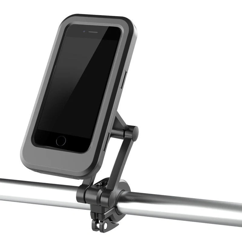 Waterproof mobile phone stand for bicycles and motorcycles with adjustable angle and secure magnet hold