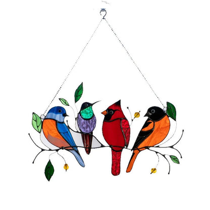 Hand-cut acrylic small bird painted window decoration in vibrant colours
