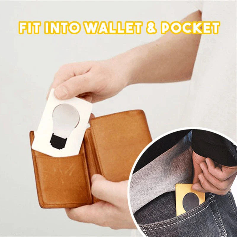 Compact, foldable LED card light with sleek, credit card-sized design and powerful illumination capabilities