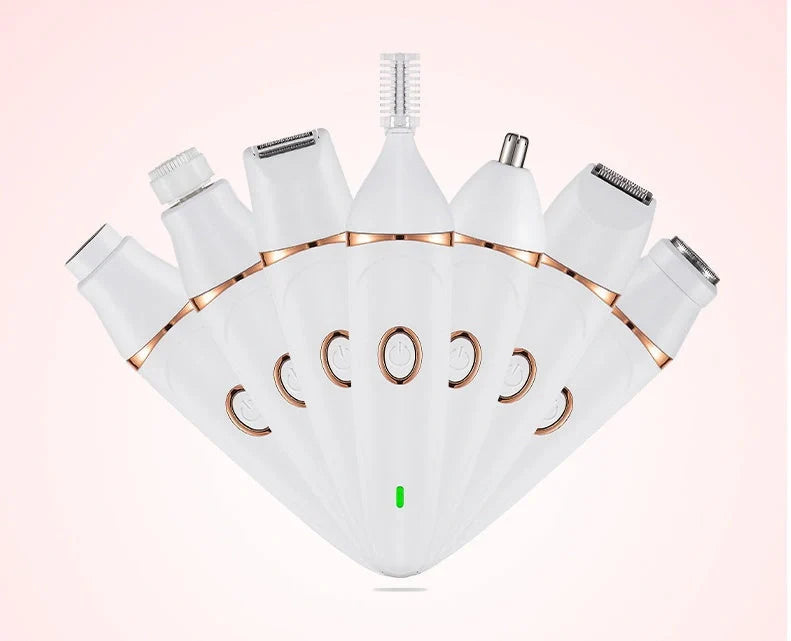 7-in-1 USB rechargeable electric eyebrow trimmer with LED light and multiple heads