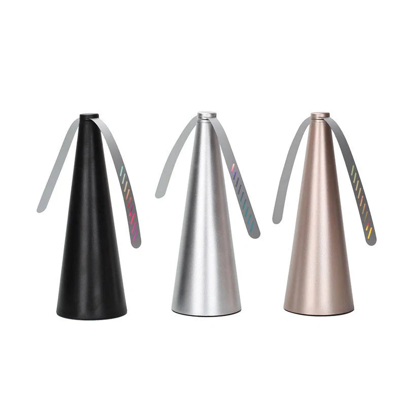 Compact outdoor mosquito repellent fan with safety blades in silver, black, gold, and white options