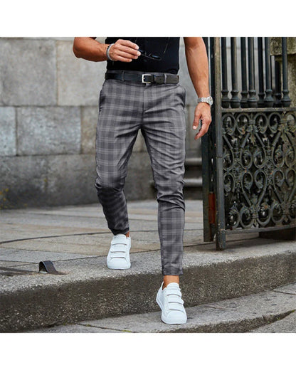 Men's stylish plaid casual trousers with a relaxed, loose fit and breathable fabric
