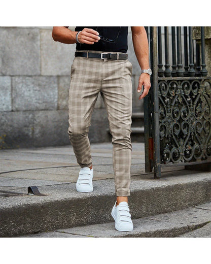 Men's stylish plaid casual trousers with a relaxed, loose fit and breathable fabric