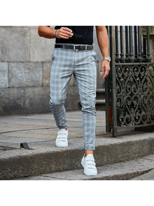 Men's stylish plaid casual trousers with a relaxed, loose fit and breathable fabric