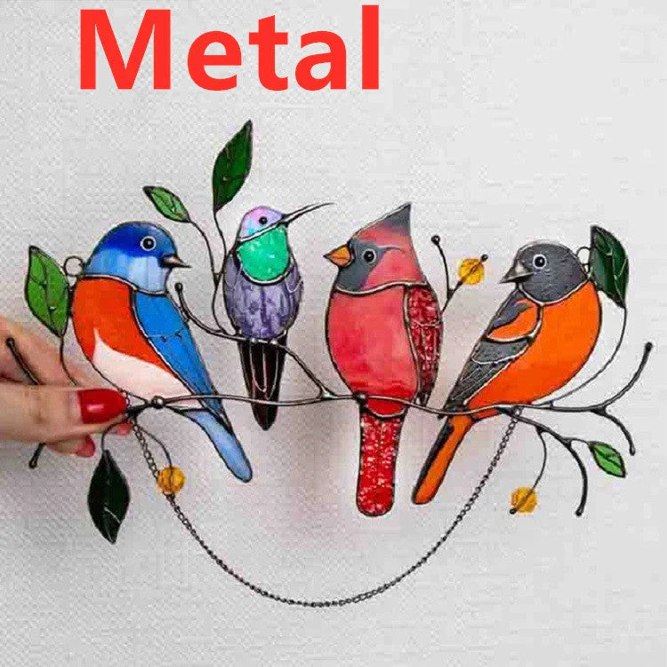 Hand-cut acrylic small bird painted window decoration in vibrant colours