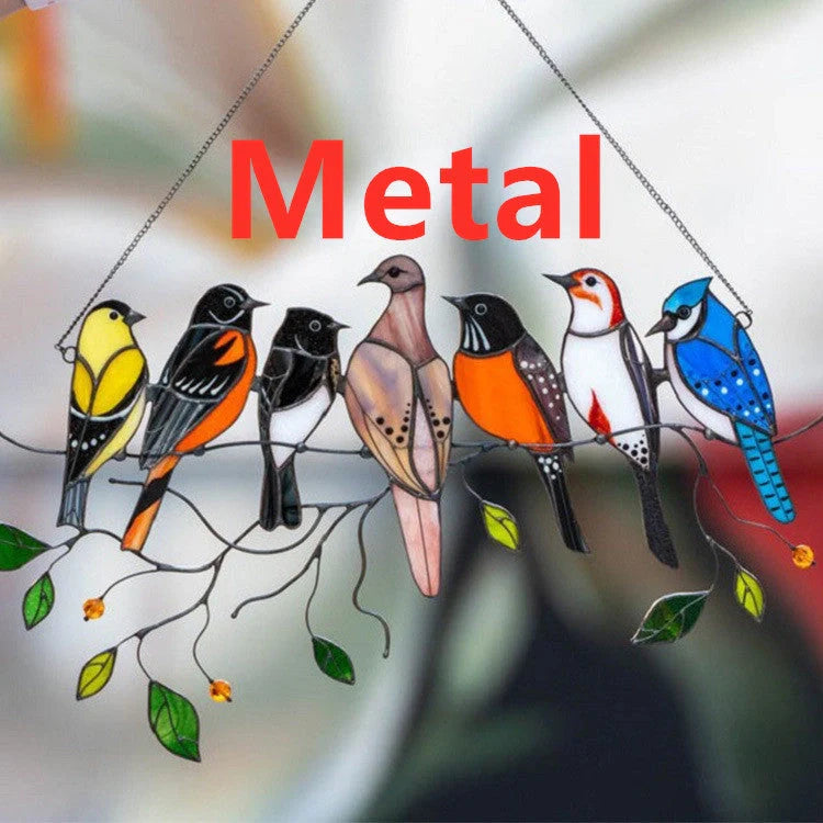 Hand-cut acrylic small bird painted window decoration in vibrant colours