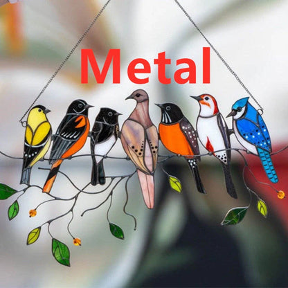 Hand-cut acrylic small bird painted window decoration in vibrant colours