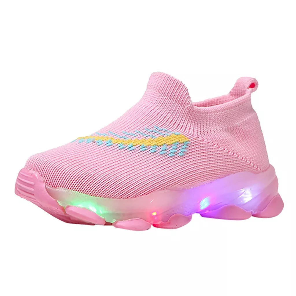 Sensor Light LED Socks Shoes for toddlers and children in pink, black, and white