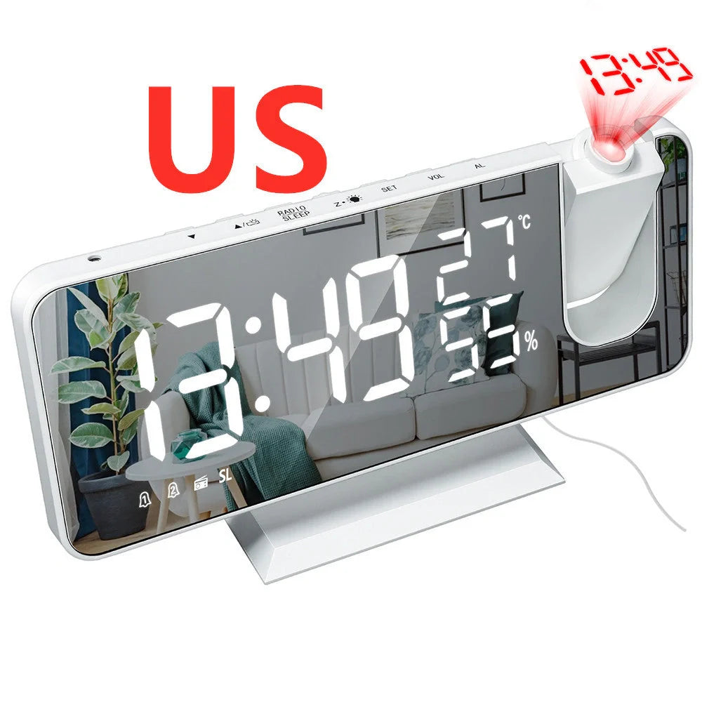 Multifunctional Radio Projection Alarm Clock with adjustable brightness and USB charging port