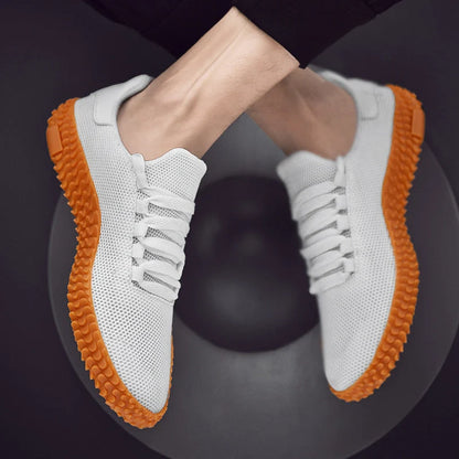 Men's breathable woven casual sneakers in white, red, black, and army green