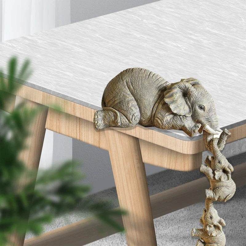 Resin mother and baby elephant ornament set symbolizing love and family