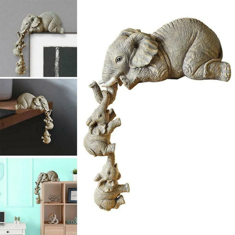 Resin mother and baby elephant ornament set symbolizing love and family