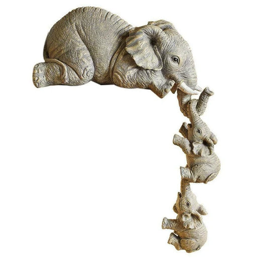 Resin mother and baby elephant ornament set symbolizing love and family