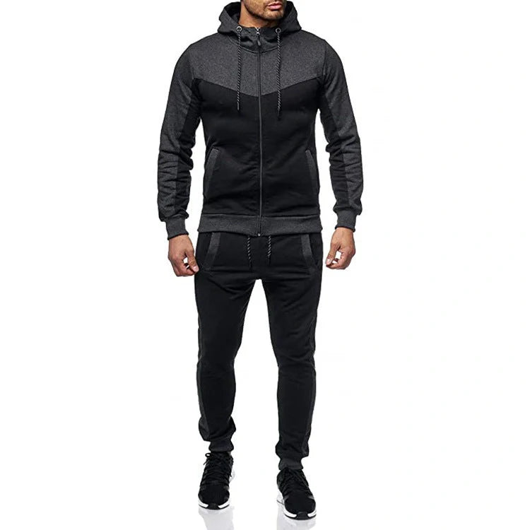 Men's hooded colour block casual cardigan set in various colours and sizes