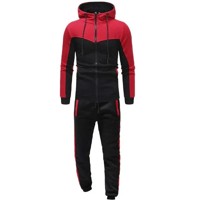 Men's hooded colour block casual cardigan set in various colours and sizes