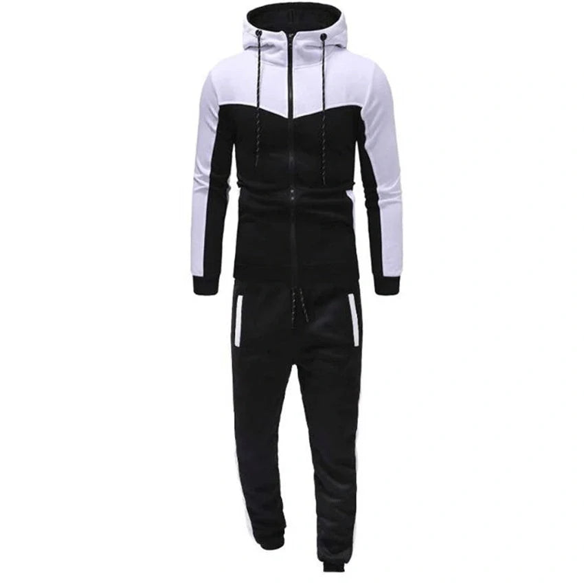 Men's hooded colour block casual cardigan set in various colours and sizes