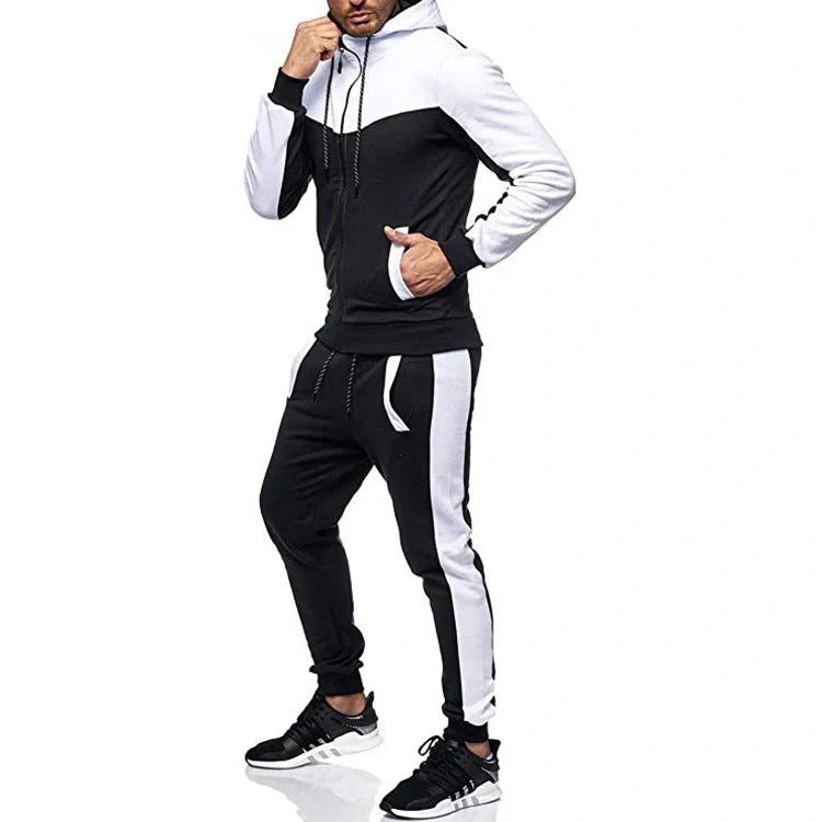 Men's hooded colour block casual cardigan set in various colours and sizes