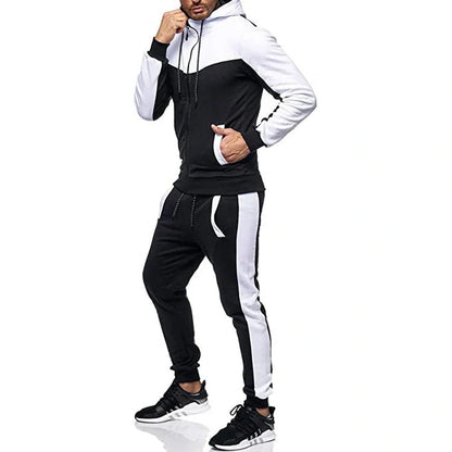Men's hooded colour block casual cardigan set in various colours and sizes