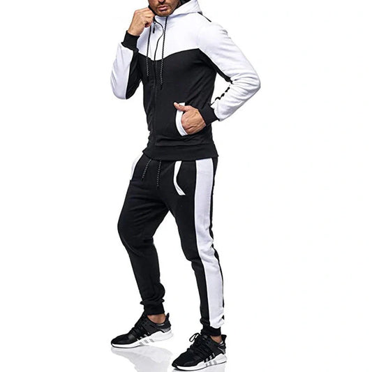 Men's hooded colour block casual cardigan set in various colours and sizes