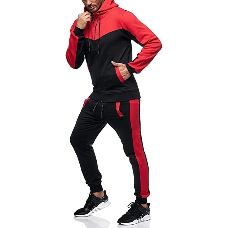 Men's hooded colour block casual cardigan set in various colours and sizes