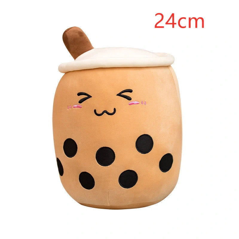 Strawberry Milk Tea Plush Boba Toy Pillow in various colours and sizes