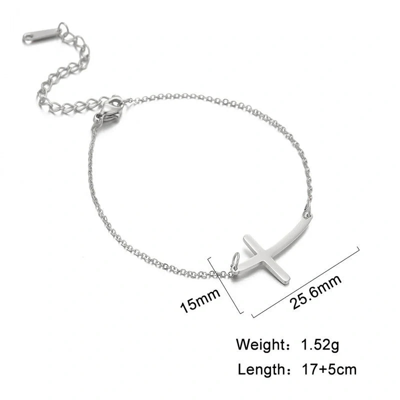 Elegant cross pendant stainless steel bracelet with adjustable chain