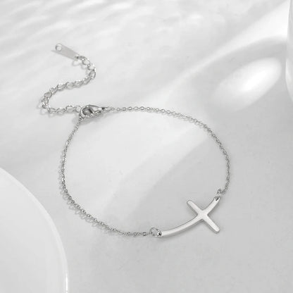 Elegant cross pendant stainless steel bracelet with adjustable chain