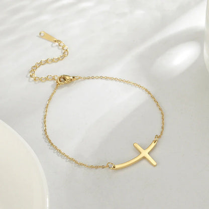 Elegant cross pendant stainless steel bracelet with adjustable chain