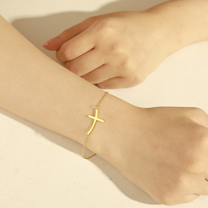 Elegant cross pendant stainless steel bracelet with adjustable chain