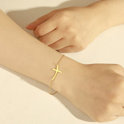 Elegant cross pendant stainless steel bracelet with adjustable chain