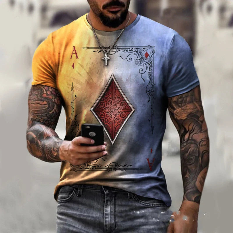Men's Playing Card Print T-Shirt in various colors and sizes