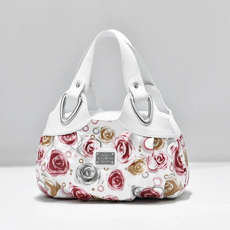 Women's multicolour PU leather dumpling handbag with floral design and multiple pockets