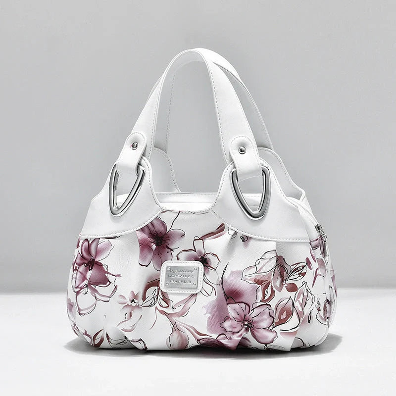 Women's multicolour PU leather dumpling handbag with floral design and multiple pockets