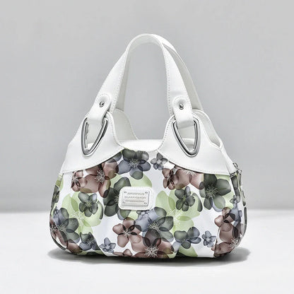 Women's multicolour PU leather dumpling handbag with floral design and multiple pockets