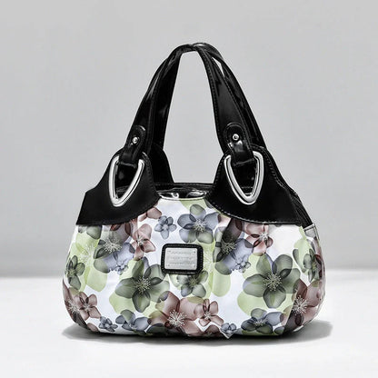 Women's multicolour PU leather dumpling handbag with floral design and multiple pockets