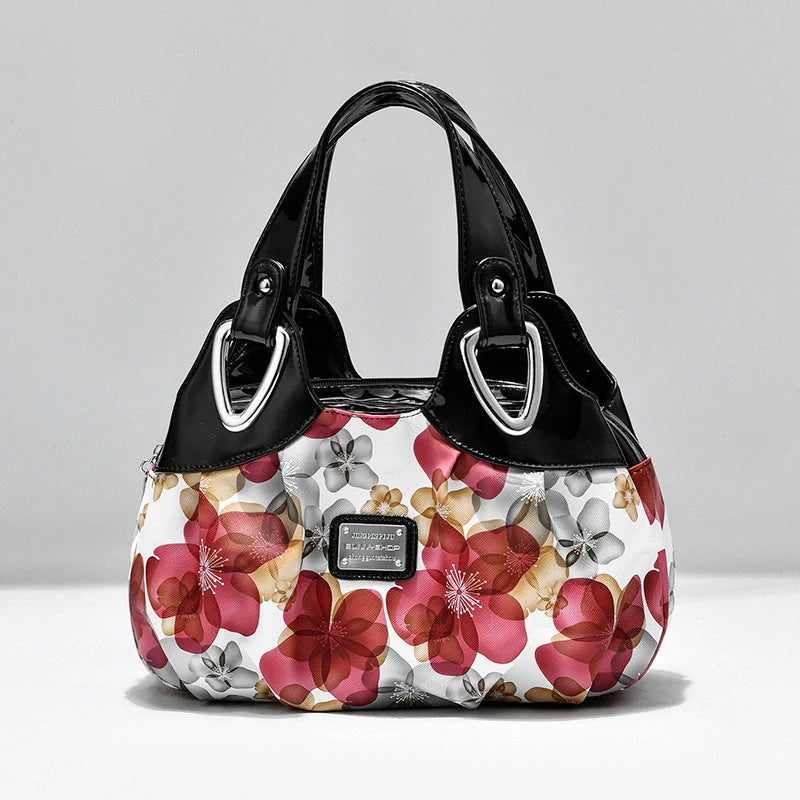 Women's multicolour PU leather dumpling handbag with floral design and multiple pockets