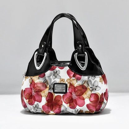 Women's multicolour PU leather dumpling handbag with floral design and multiple pockets