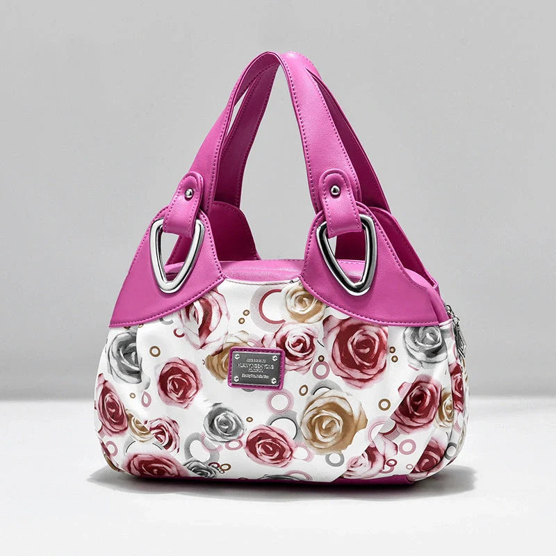 Women's multicolour PU leather dumpling handbag with floral design and multiple pockets