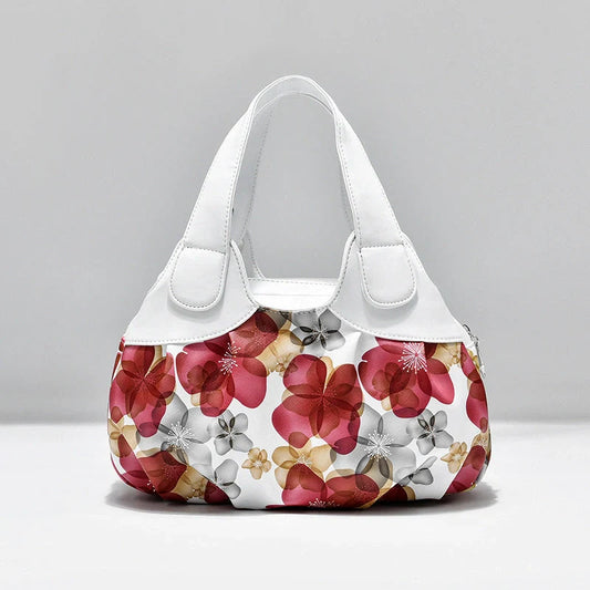 Women's multicolour PU leather dumpling handbag with floral design and multiple pockets