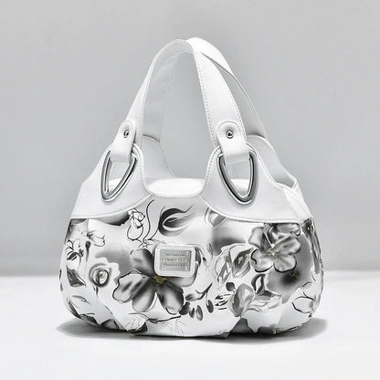 Women's multicolour PU leather dumpling handbag with floral design and multiple pockets