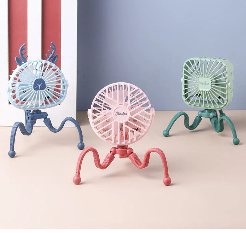 Portable USB Rechargeable Stroller Fan with Adorable Animal Design for Keeping Baby Cool and Comfortable