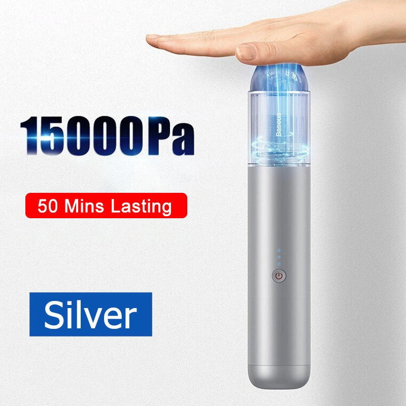 High-power wireless charging car vacuum cleaner in silver and black