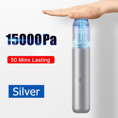 High-power wireless charging car vacuum cleaner in silver and black
