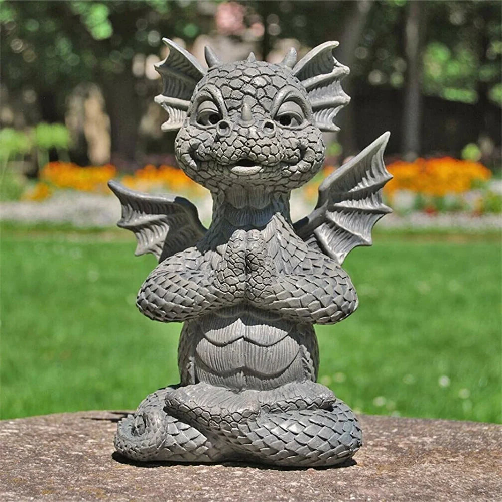 Small Dinosaur Meditation Ornament for garden decoration, made of durable resin