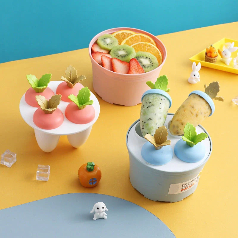 Carrot-shaped silicone ice cream mold for homemade desserts in various colors
