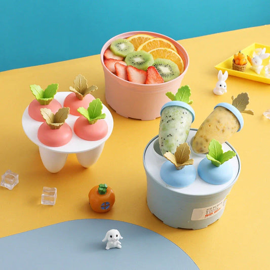 Carrot-shaped silicone ice cream mold for homemade desserts in various colors