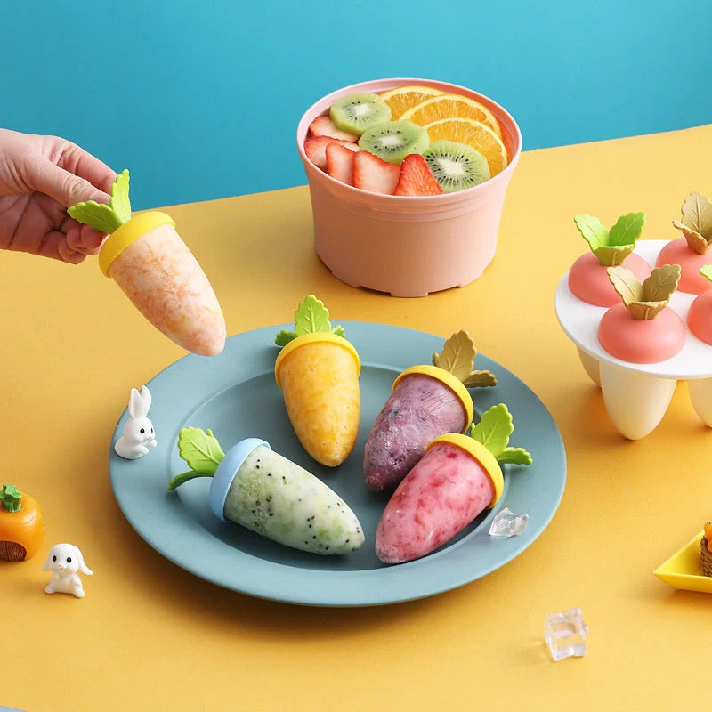 Carrot-shaped silicone ice cream mold for homemade desserts in various colors