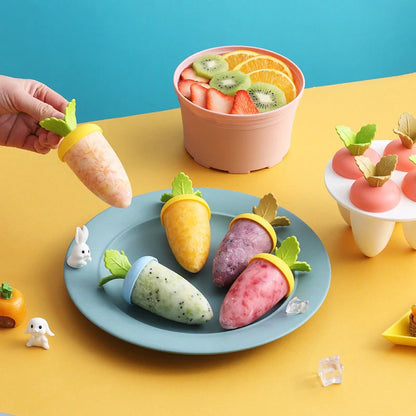 Carrot-shaped silicone ice cream mold for homemade desserts in various colors
