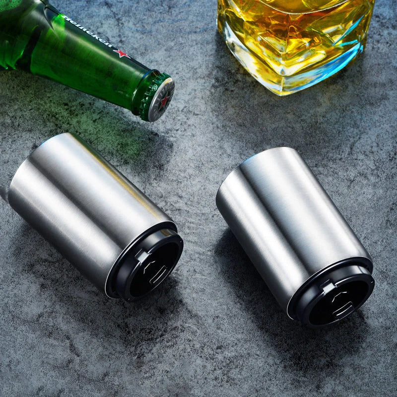 Stainless steel automatic beer bottle opener with magnet cap catcher