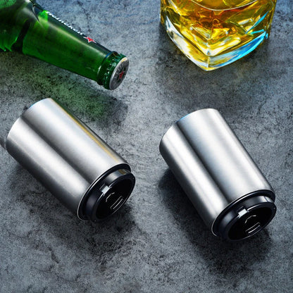 Stainless steel automatic beer bottle opener with magnet cap catcher